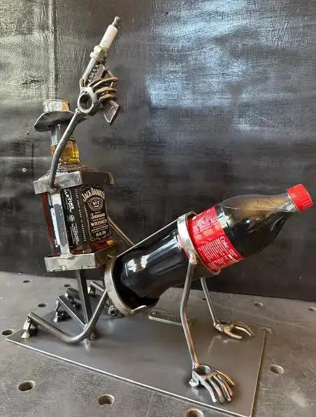 Whiskey Bottle Holder Hand-Forged Steel Angled Spout 2-Bottle Capacity