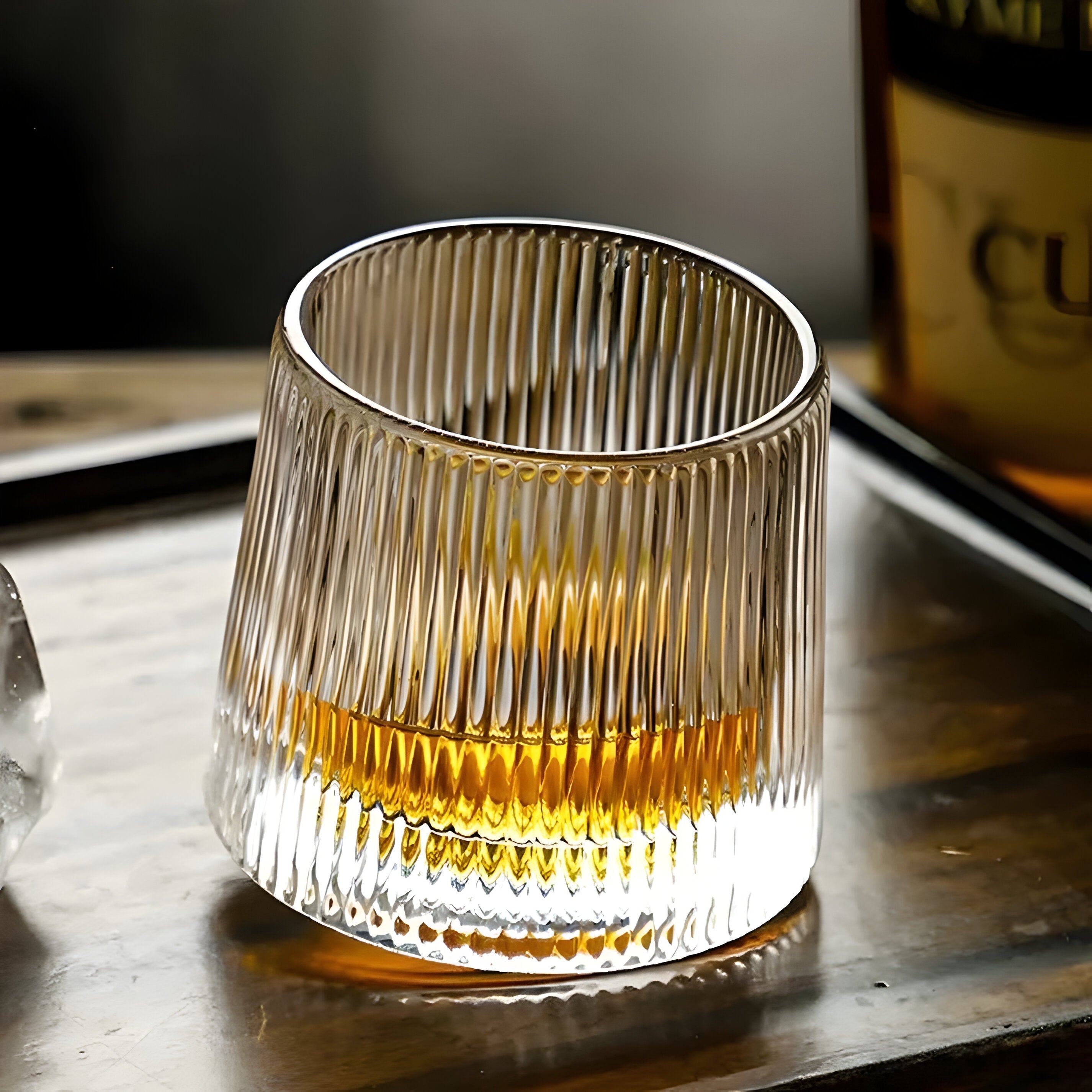Whiskey Glass 360 Degree Rotating Textured Crystal Weighted Base