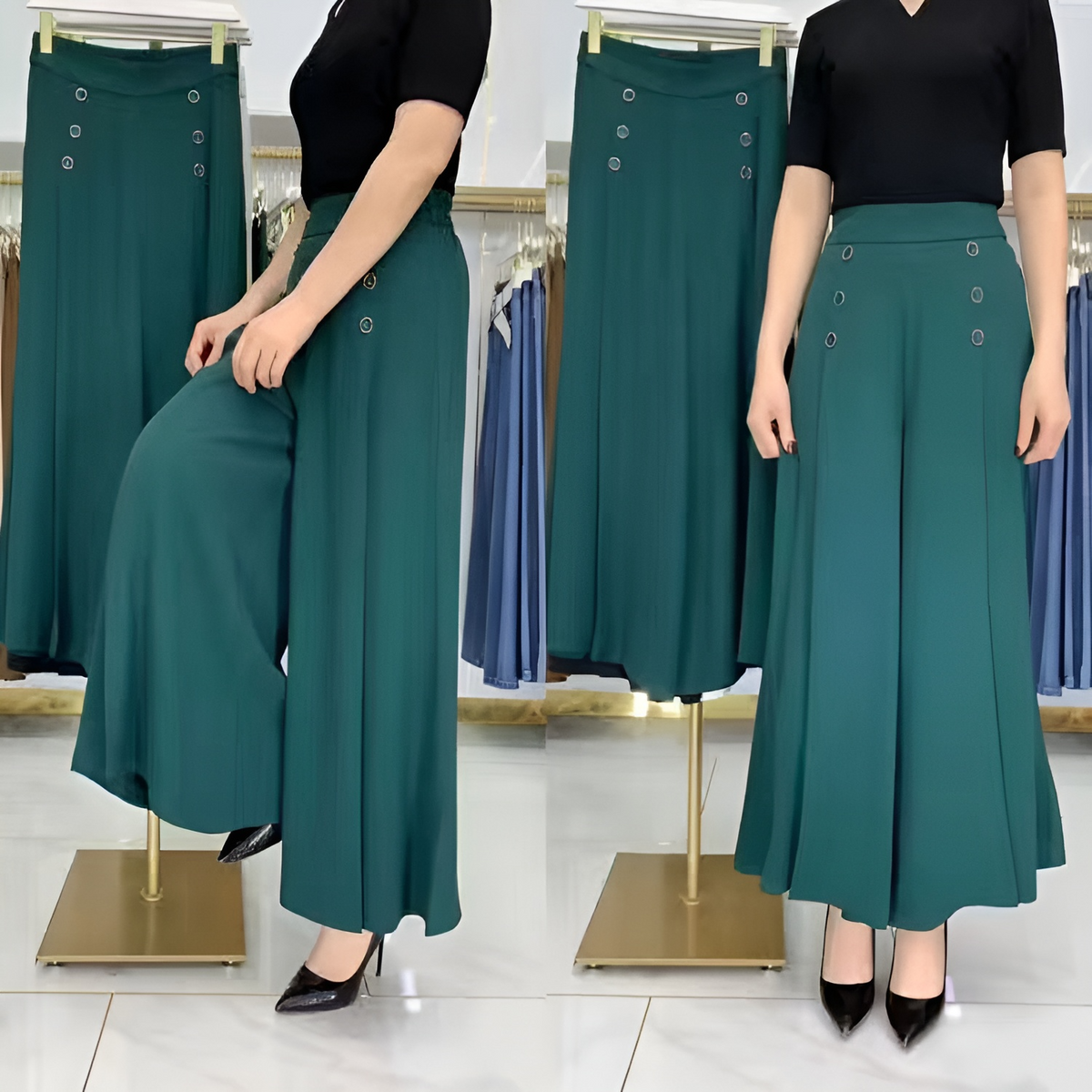 Wide-Leg Pants Lightweight Breathable Polyester Flattering Silhouette