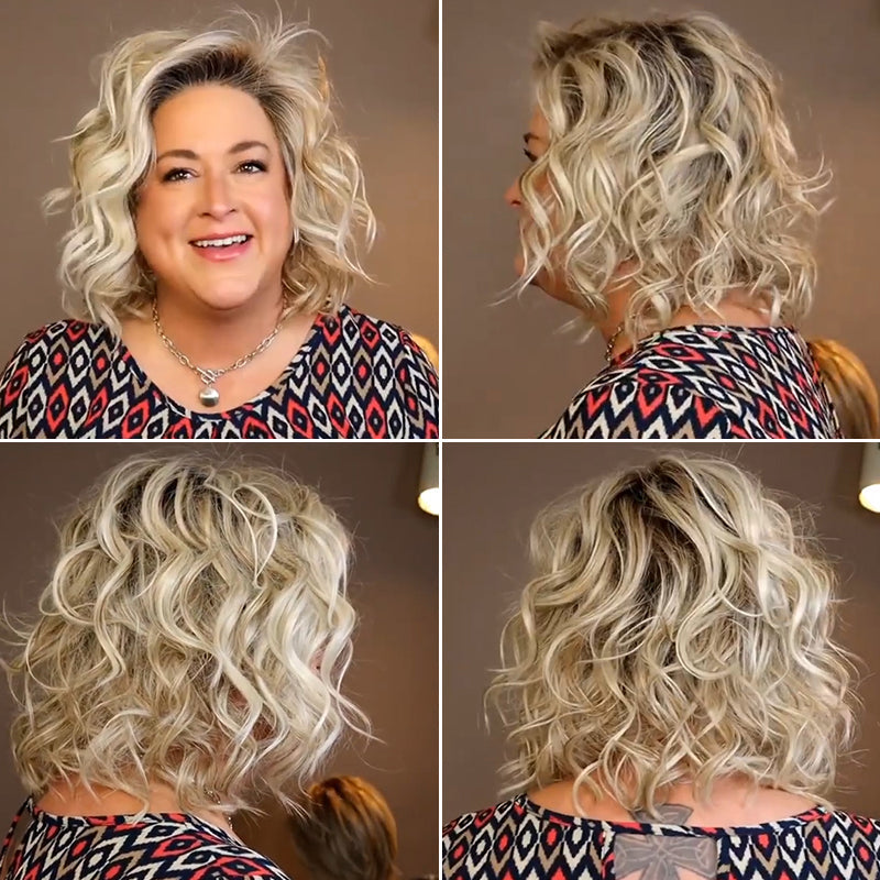 Wig Short Bob Ombre Blonde Real Hair