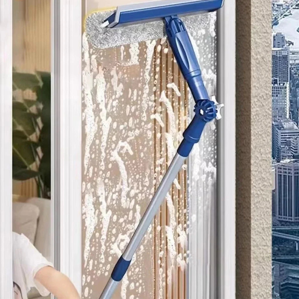 Window Cleaner Double-Sided Sponge & Squeegee Adjustable Telescopic Pole