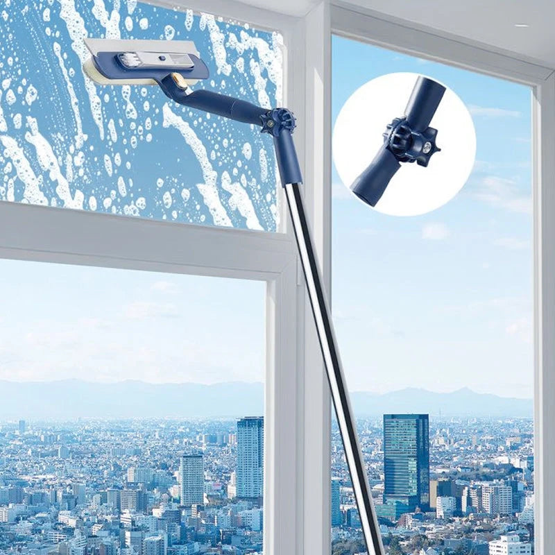 Window Cleaner Double-Sided Sponge & Squeegee Adjustable Telescopic Pole