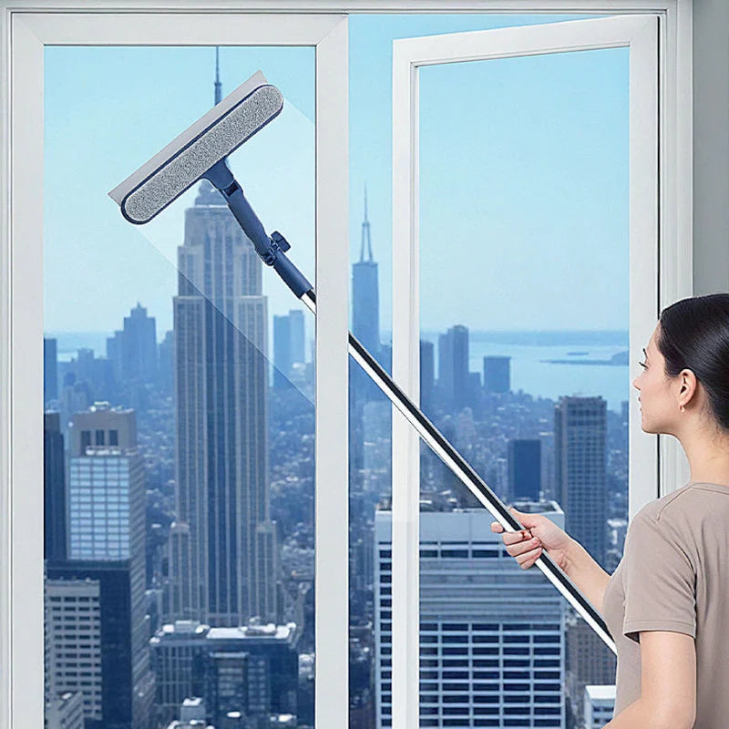 Window Cleaner Double-Sided Sponge & Squeegee Adjustable Telescopic Pole