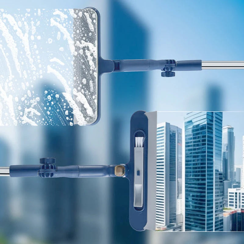 Window Cleaner Double-Sided Sponge & Squeegee Adjustable Telescopic Pole