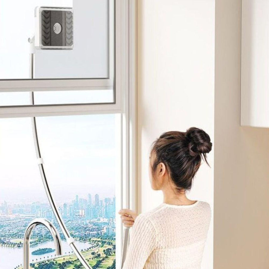 Window Cleaner Magnetic Double-Sided Extendable Curved Arm Microfiber Pads