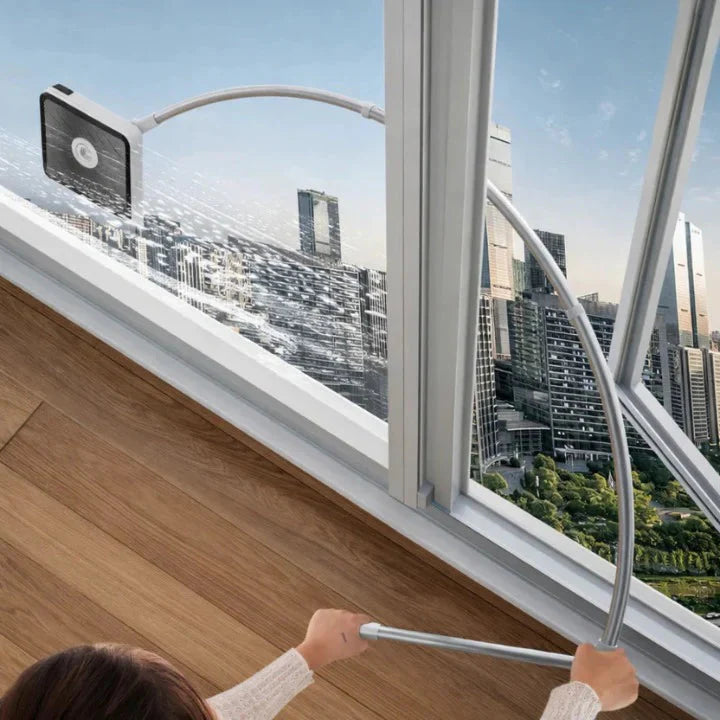 Window Cleaner Magnetic Double-Sided Extendable Curved Arm Microfiber Pads