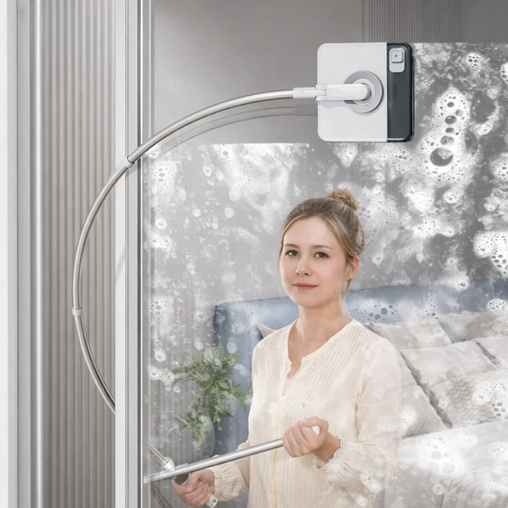 Window Cleaner Magnetic Dual-Sided Microfiber Pads & Extendable Handle