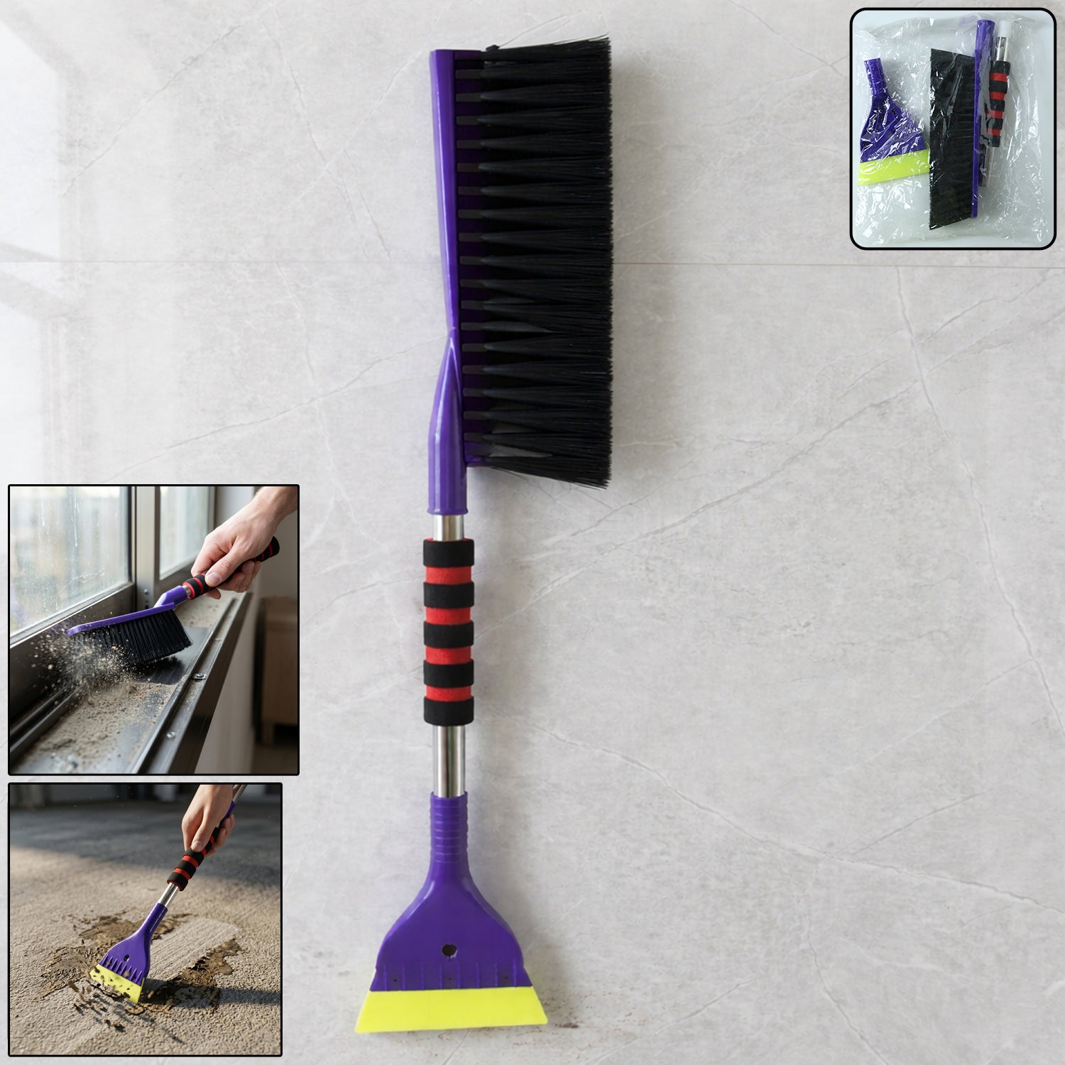 Window Frame Cleaning Brush 2-in-1 Scraper Non-Slip Handle