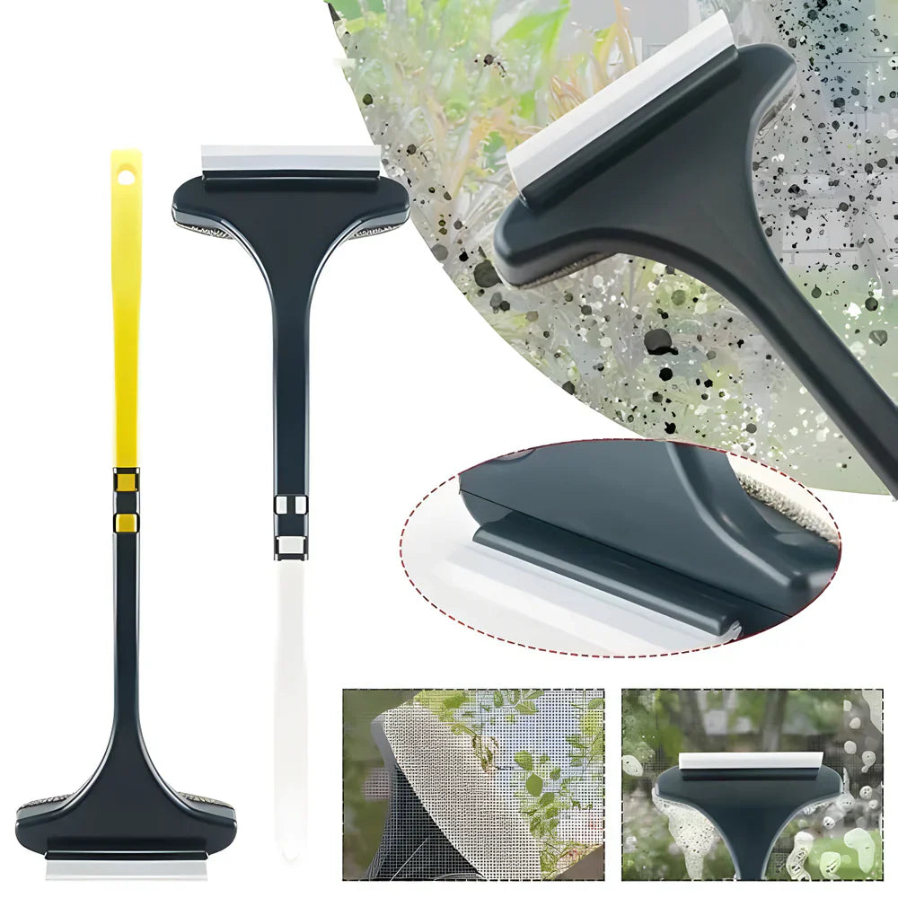 Window Squeegee 2-in-1 Brush & Scraper Rubber Lip