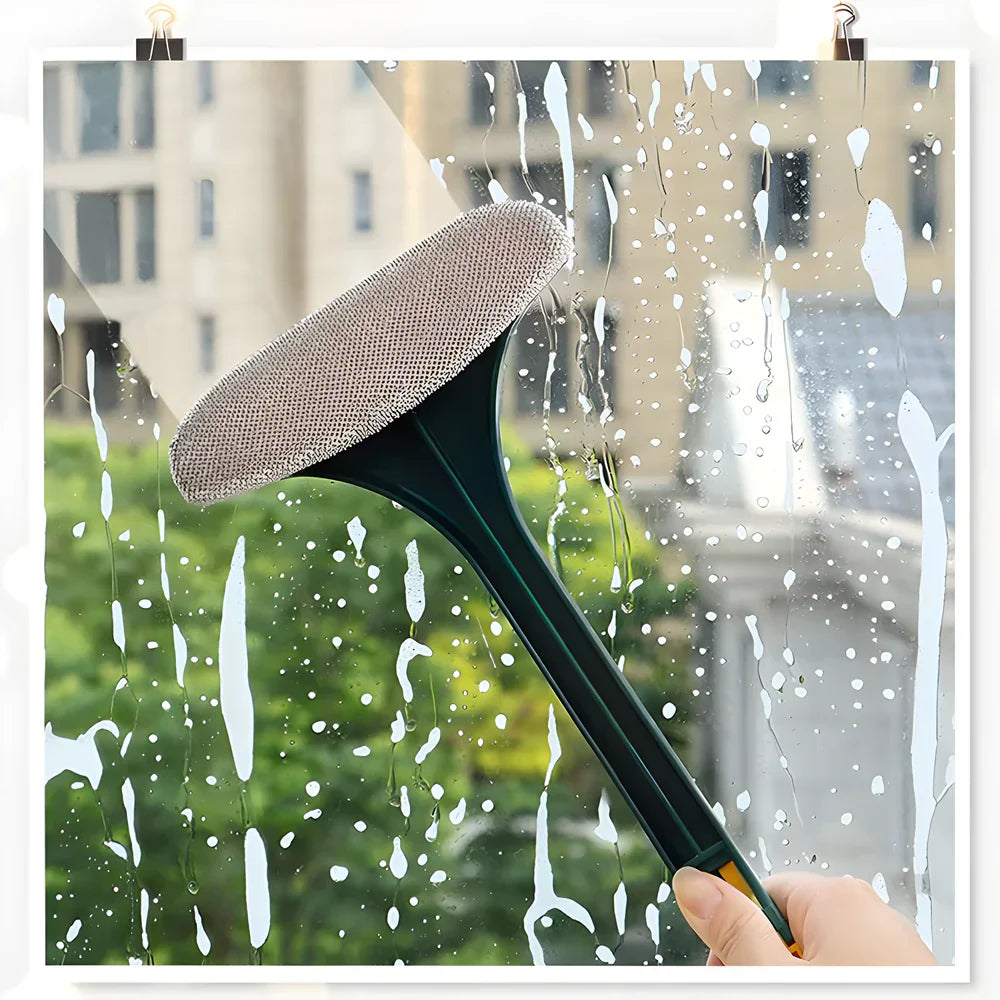 Window Squeegee 2-in-1 Brush & Scraper Rubber Lip
