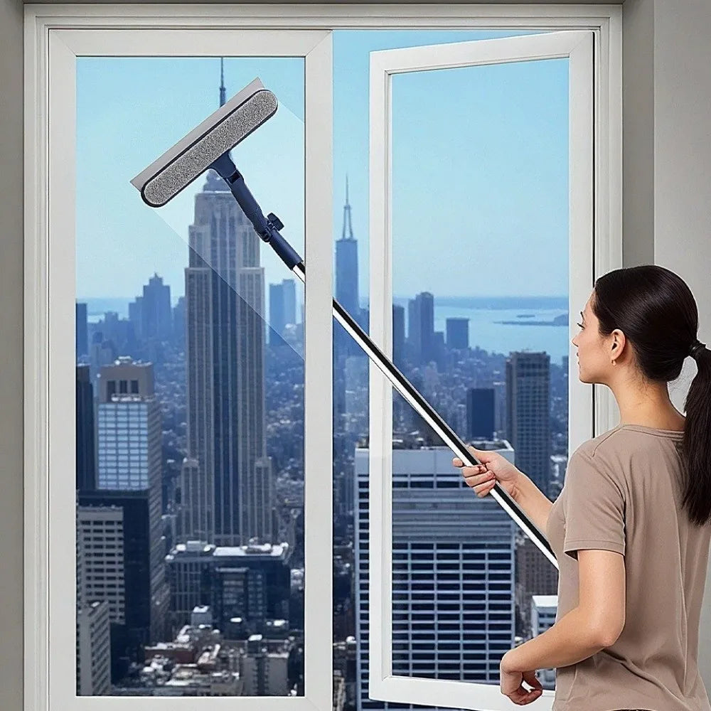 Window Squeegee Extendable Handle Swivel Head Microfiber Pad