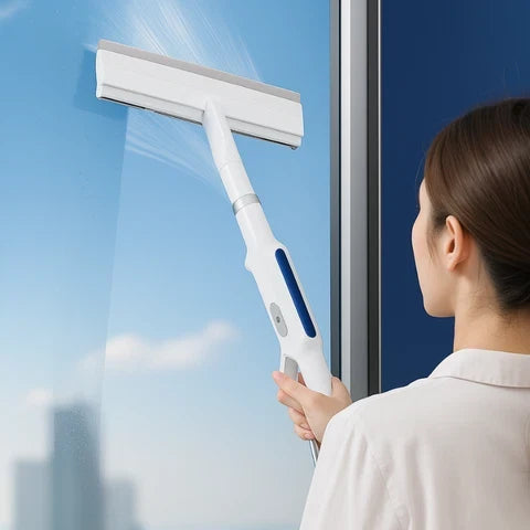 Window Squeegee Integrated Spray Head Double Blade