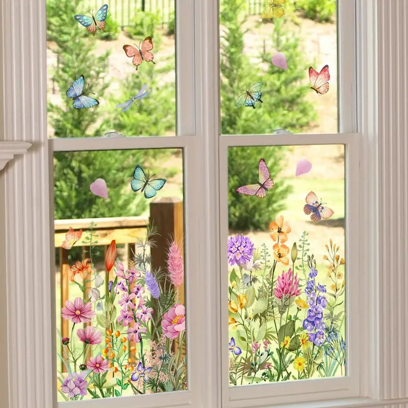 Window Sticker Floral & Butterfly Reusable PVC