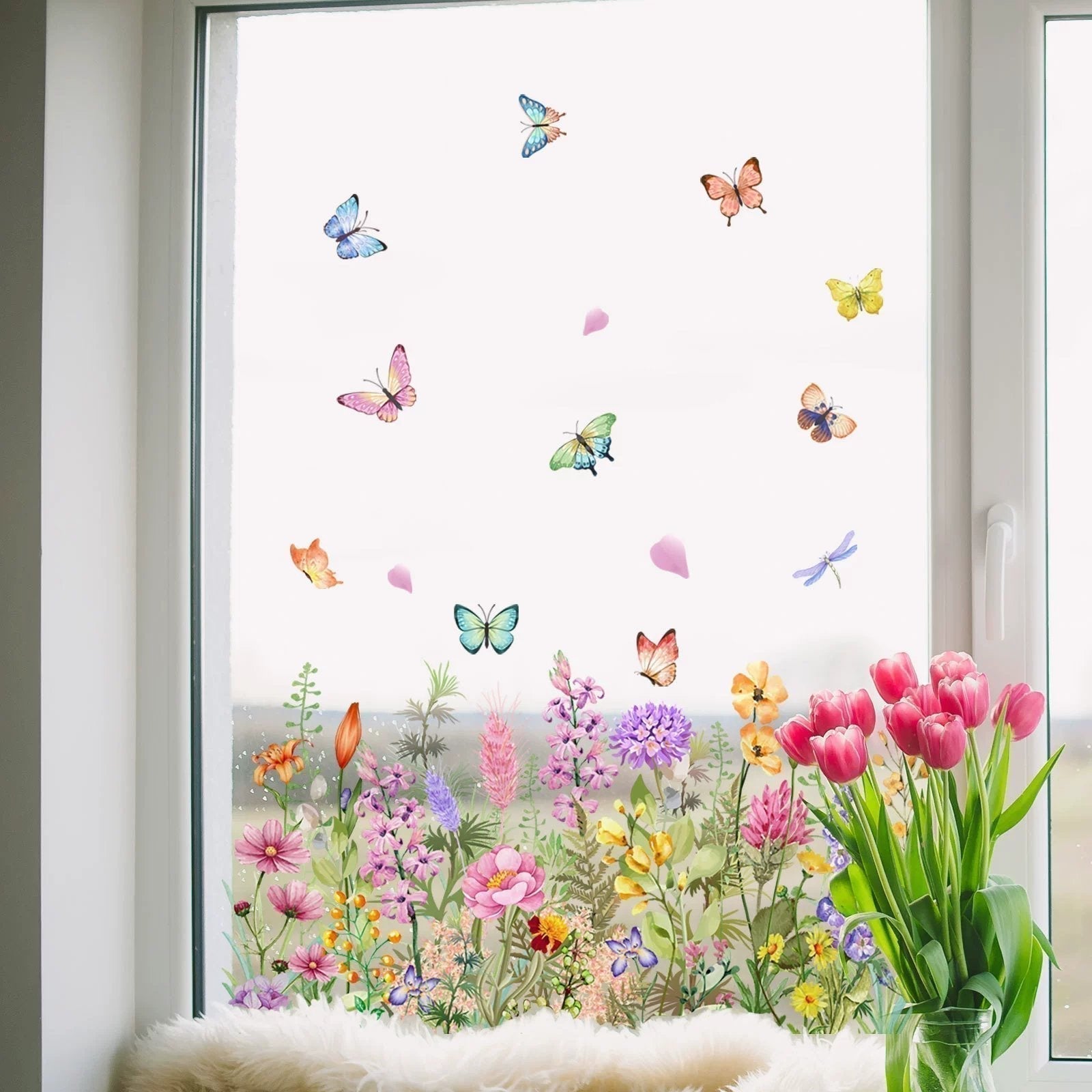Window Sticker Floral & Butterfly Reusable PVC