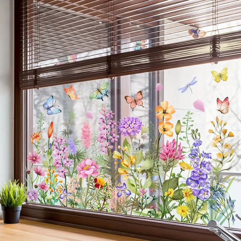Window Sticker Floral & Butterfly Reusable PVC