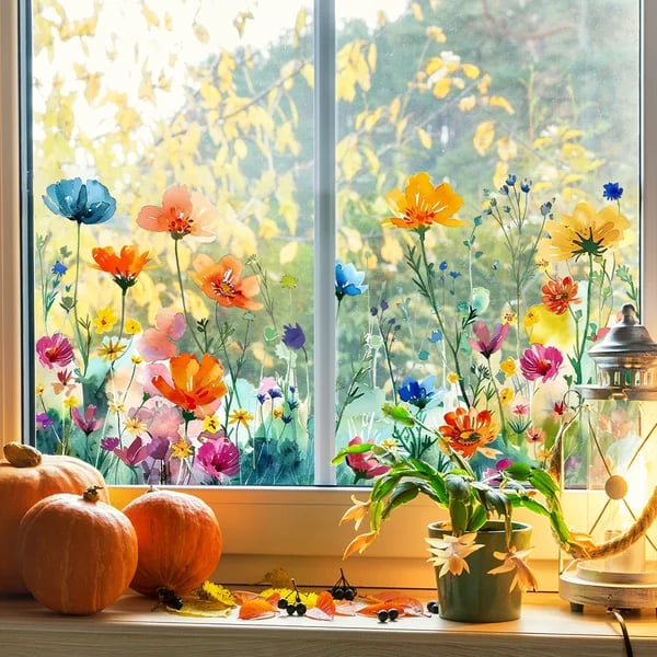 Window Sticker Floral & Butterfly Reusable PVC