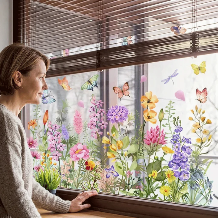 Window Sticker Wildflower & Butterfly Removable Residue Free