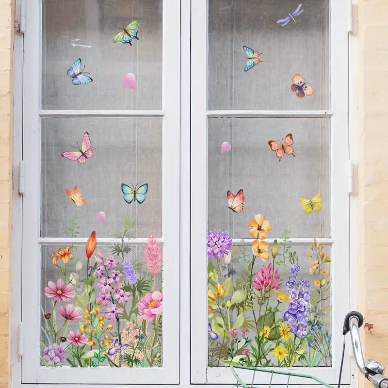 Window Sticker Wildflower & Butterfly Removable Residue Free