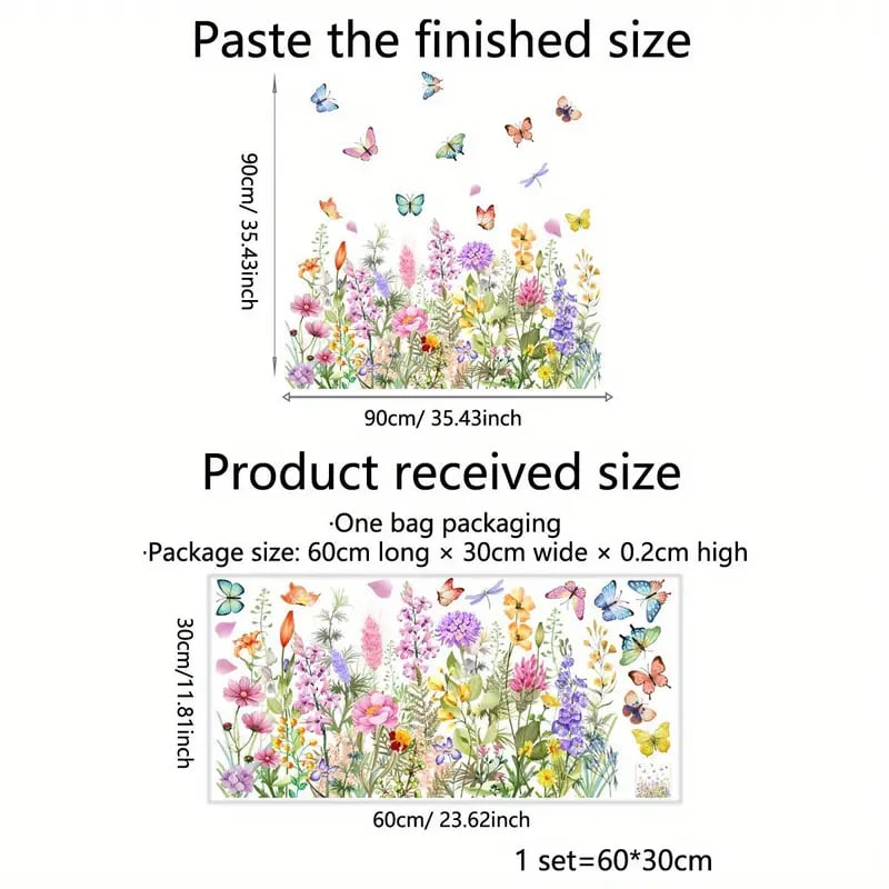 Window Sticker Wildflower & Butterfly Removable Residue Free