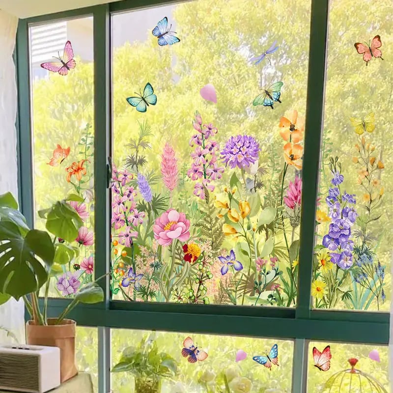 Window Sticker Wildflower & Butterfly Removable Residue Free