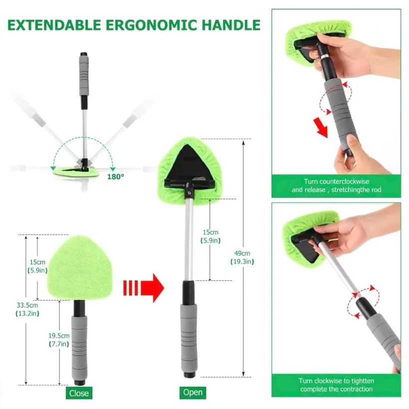 Windshield Cleaning Brush Telescopic Aluminum Handle Washable Microfiber Head