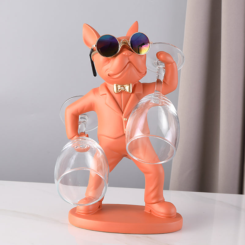 Wine Glass Holder Handcrafted Dog Figurine Holds Two
