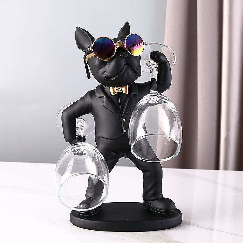 Wine Glass Holder Handcrafted Dog Figurine Holds Two
