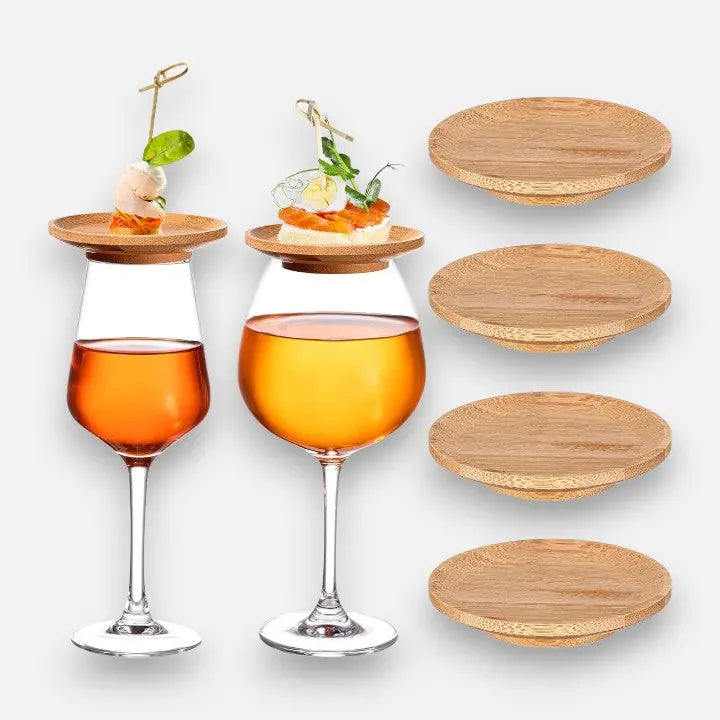 Wine Glass Topper Bamboo Raised Edge Set of 4