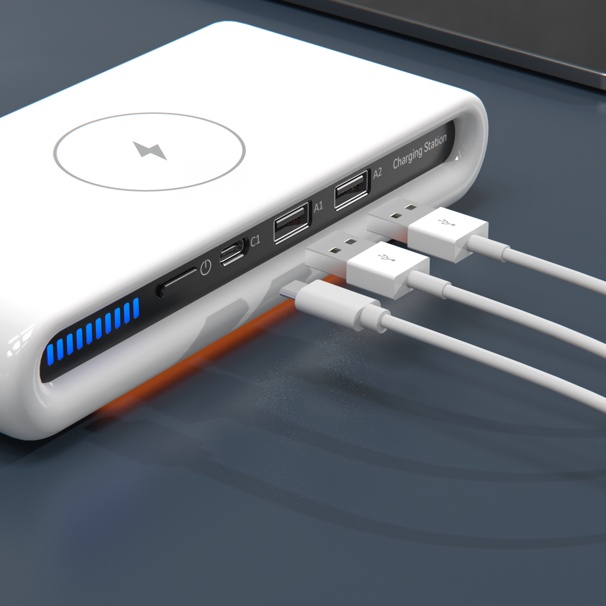 Wireless Charger 4-in-1 Qi Pad & 2 USB-A Ports