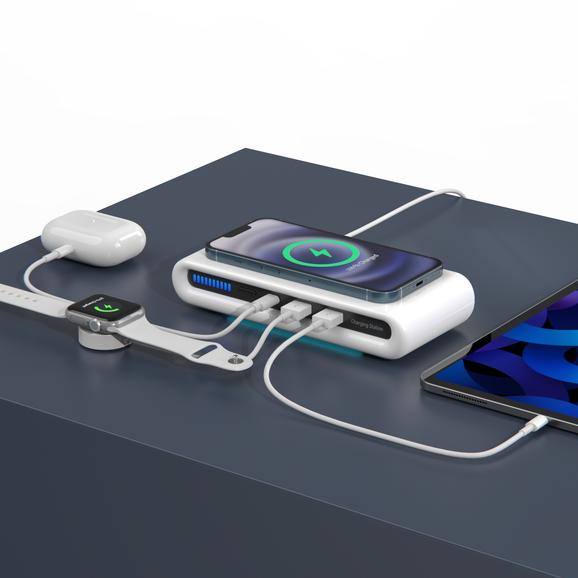 Wireless Charger 4-in-1 Qi Pad & 2 USB-A Ports