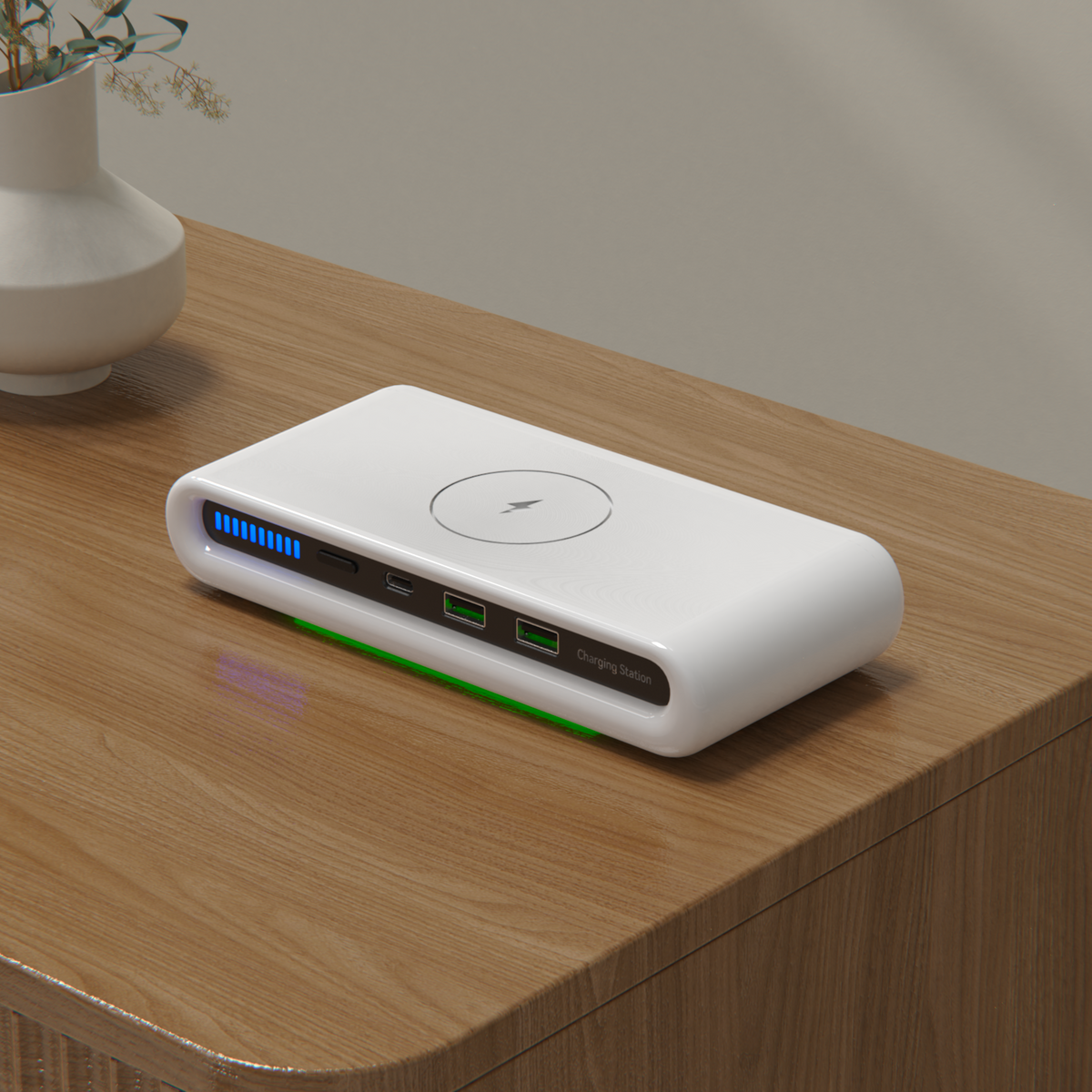 Wireless Charger 4-in-1 Qi Pad & 2 USB-A Ports