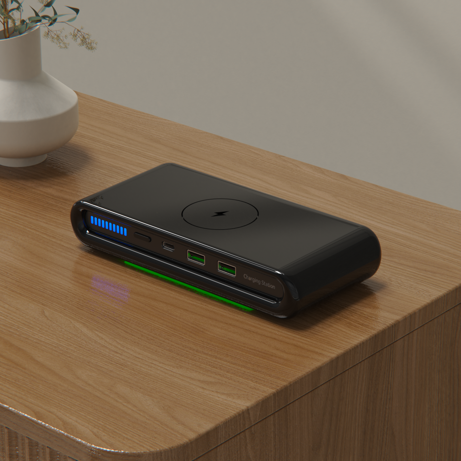 Wireless Charger 4-in-1 Qi Pad & 2 USB-A Ports