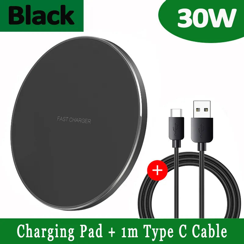Wireless Charging Pad 30W Fast Charging LED Ring
