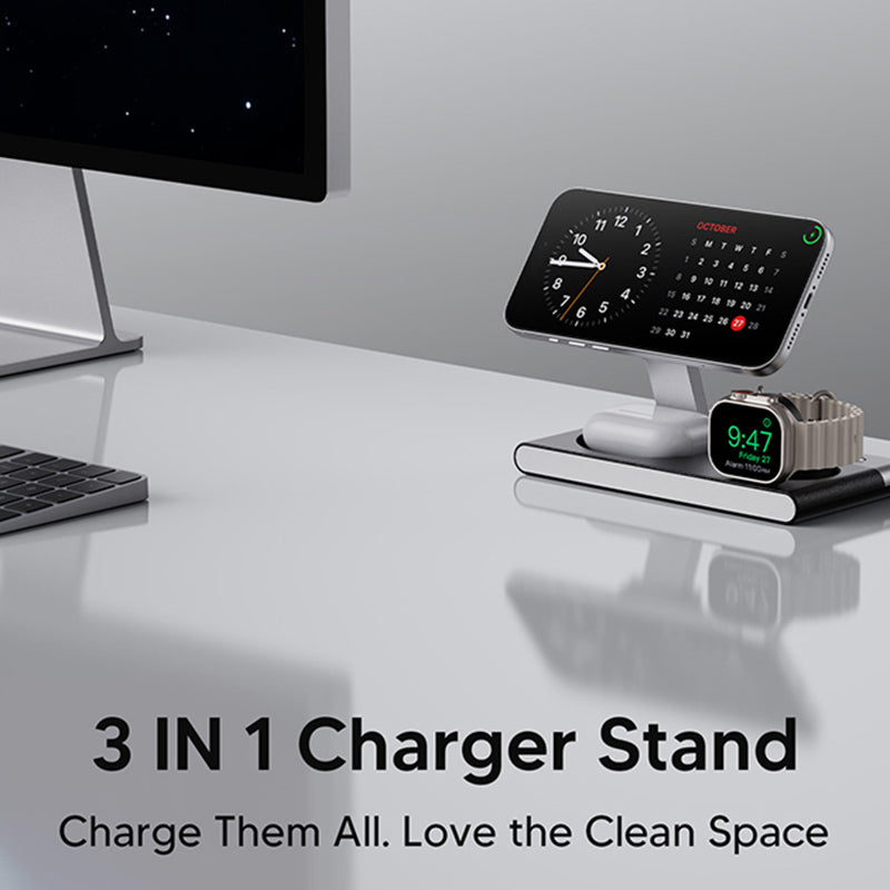 Wireless Charging Station 3-in-1 Foldable Magnetic Phone Watch & Earbuds