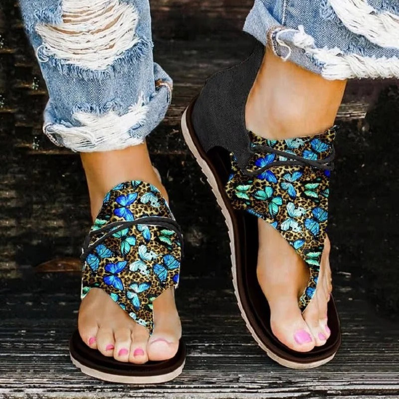 Women's Flip-Flops Floral Print Orthopedic Footbed Non-Slip Sole