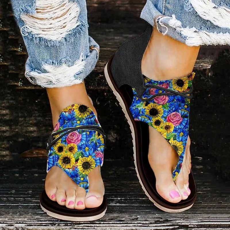 Women's Flip-Flops Floral Print Orthopedic Footbed Non-Slip Sole
