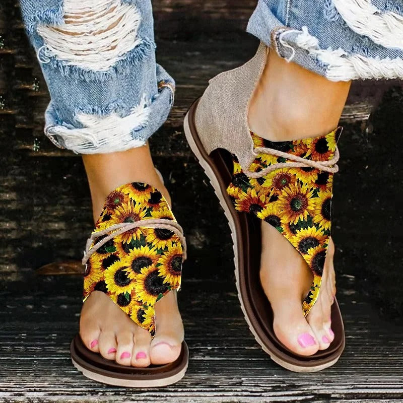 Women's Flip-Flops Floral Print Orthopedic Footbed Non-Slip Sole