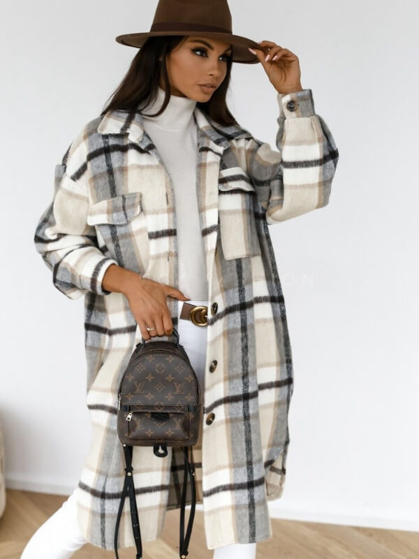Women's Long Coat Plaid Breathable & Stain-Resistant