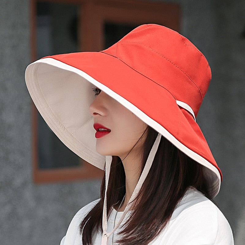 Women's Sun Hat Wide Brim UV Protection Tie Straps