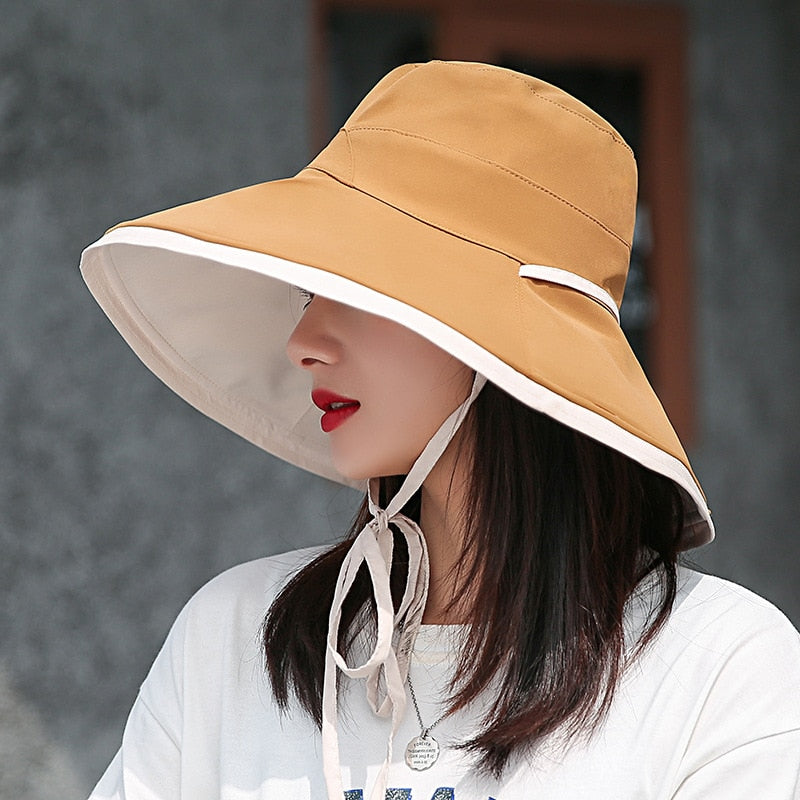 Women's Sun Hat Wide Brim UV Protection Tie Straps