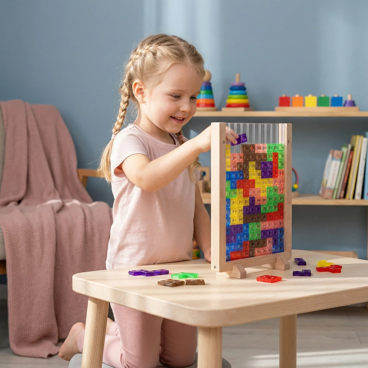 Wooden Building Blocks Montessori Colorful Solid Wood