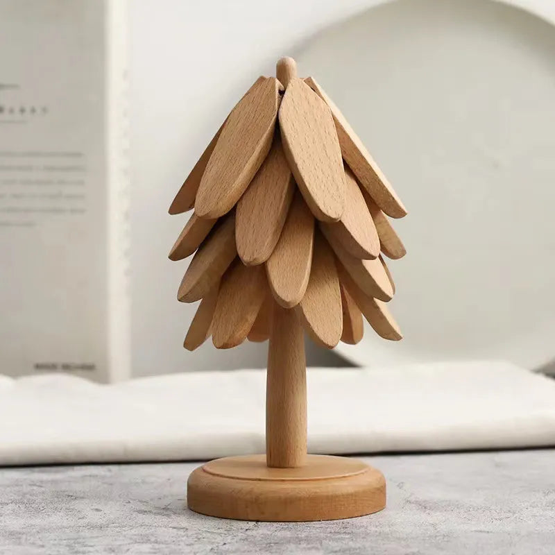 Wooden Coaster Set Tree-Shaped Heat-Resistant Black Walnut