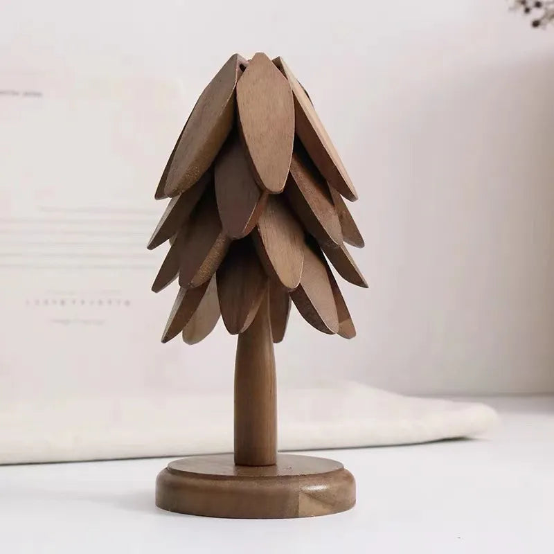 Wooden Coaster Set Tree-Shaped Heat-Resistant Black Walnut
