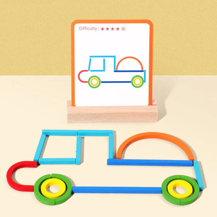 Wooden Construction Set 120-Piece Task Cards & Stand