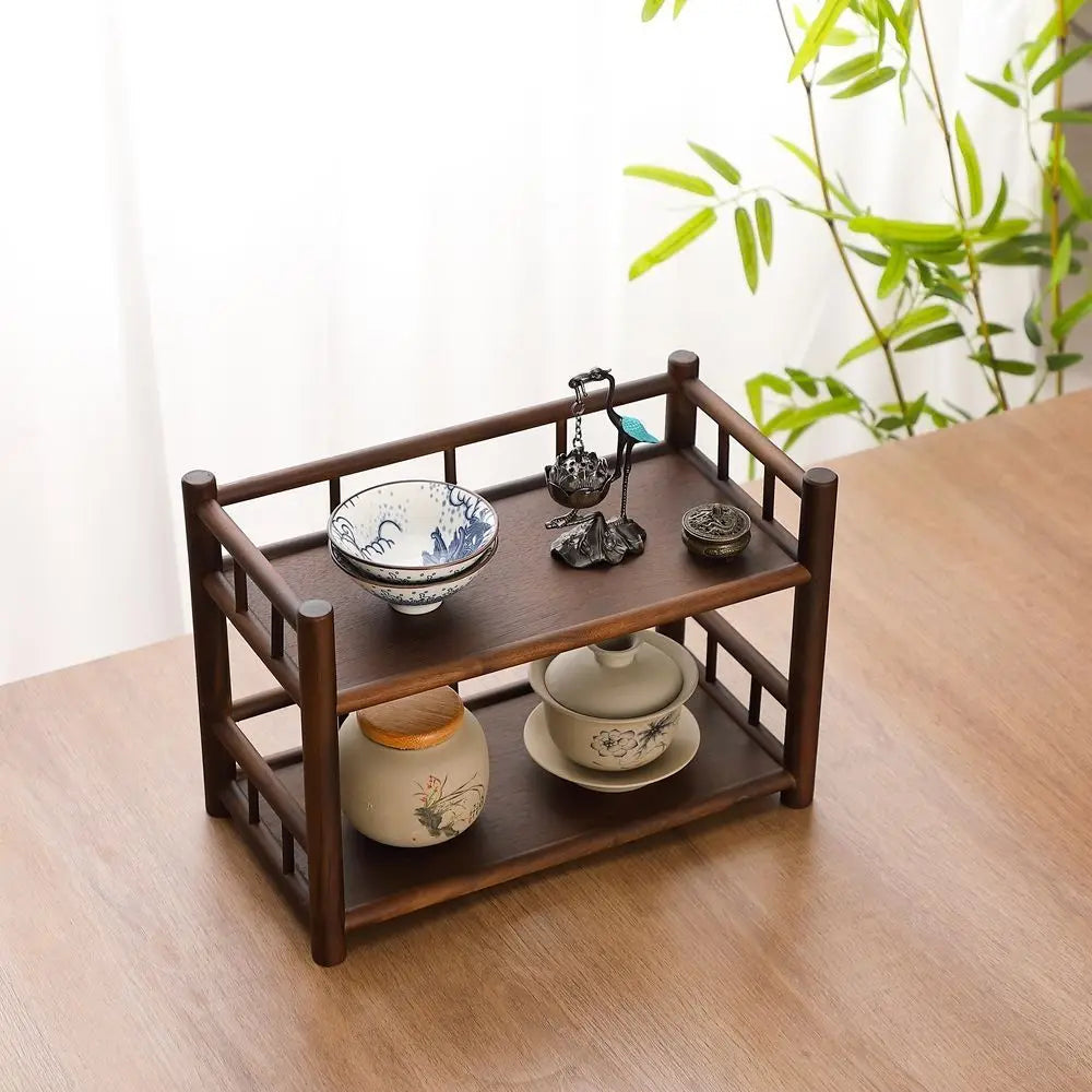 Wooden Shelf Solid Wood Walnut Finish No Assembly