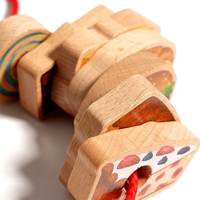 Wooden Threading Toy Large Beads Pattern Cards & Travel Bag