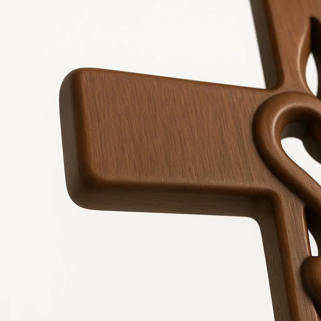 Wooden Wall Cross Hand-Carved Intertwined Hearts Ready To Hang