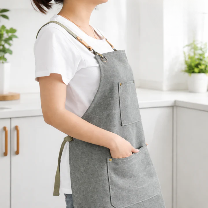 Work Apron Canvas Cross-Back Multiple Pockets