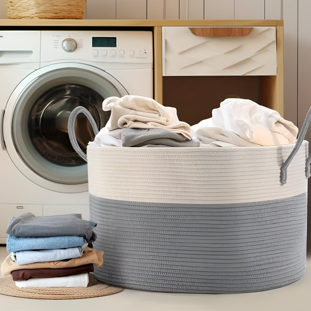 Woven Storage Basket 50L Recycled Polyester With Handles