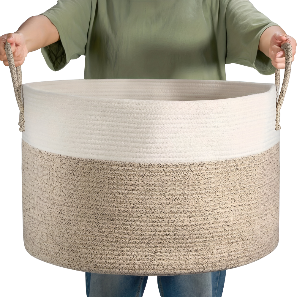 Woven Storage Basket 50L Recycled Polyester With Handles